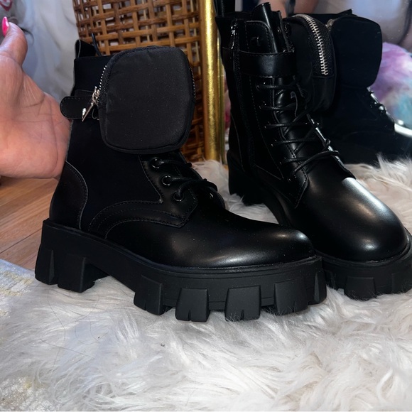 Faux Leather Combat Boots -Black - Size 6.5 - Picture 2 of 6